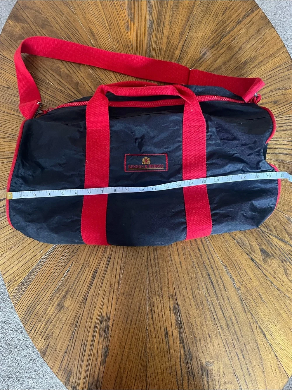 Vintage Benson & Hedges Black Duffel Bag with Red Straps